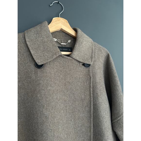 ZARA Handmade Wool Short Coat Taupe Brown Gray Size Medium - Picture 10 of 13